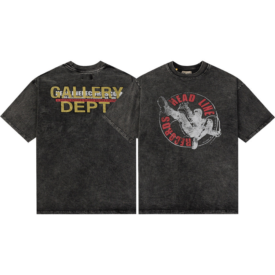 Gallery Dept T-Shirt Hand Painted Ink Splashing Alphabet Washed Retro Short Sleeve T-Shirt